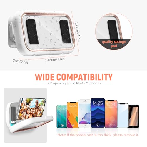 ZORBES® Bathroom Phone Holder for 6.8'' Phone Waterproof Anti-Fog Wall Phone Holder with Ultra Slim TPU Touch Screen 360 ° Rotatable Phone Holder Case No Drill Wall Phone Holder ZORBES® Bathroom Phone Holder for 6.8'' Phone Waterproof Anti-Fog Wall Phone Holder with Ultra Slim TPU Touch Screen 360 ° Rotatable Phone Holder Case No Drill Wall Phone Holder